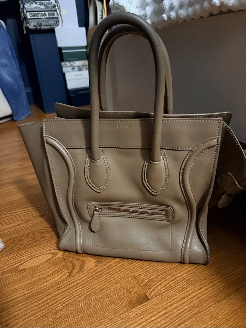 Authentic Celine Taupe Leather Mini Luggage Satchel - Picture 2 of 11